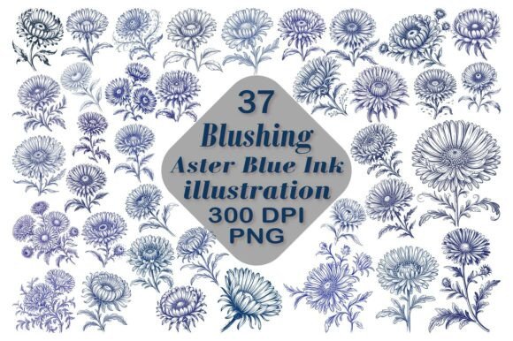 Aster Blue Ink Illustrations PNG: Elevating Your Creative Projects with Vintage Elegance