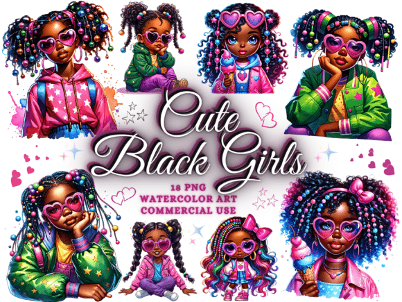 Black Girl PNG Afro Kids Clipart Bundle