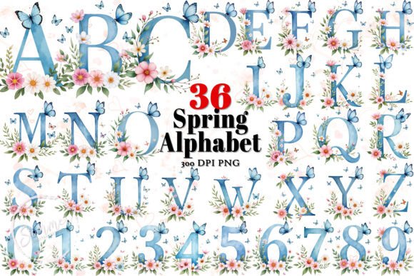 Butterfly Alphabet Sublimation Clipart: Elevate Your Spring Designs with Elegant Floral Typography
