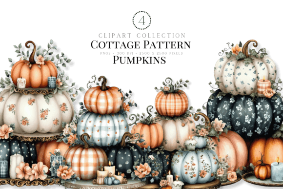 Cottage Pattern Pumpkins: Fall Clipart