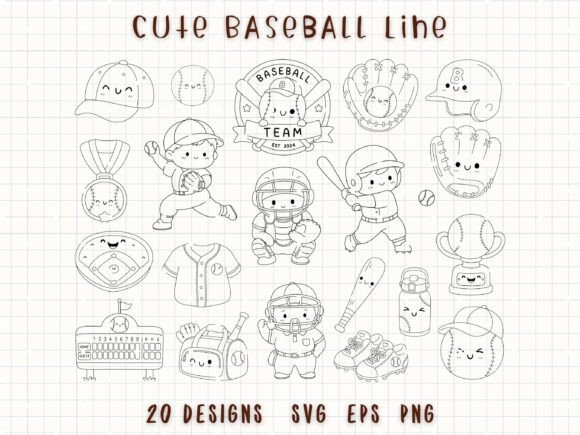 Cute Baseball Sport Line Art SVG Guide