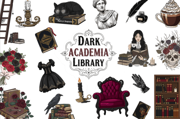 Dark Academia Clipart Bundle: Gothic