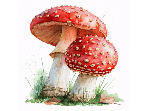Enhance Your Creative Projects with the 12 JPG Red Mushroom Watercolor Set