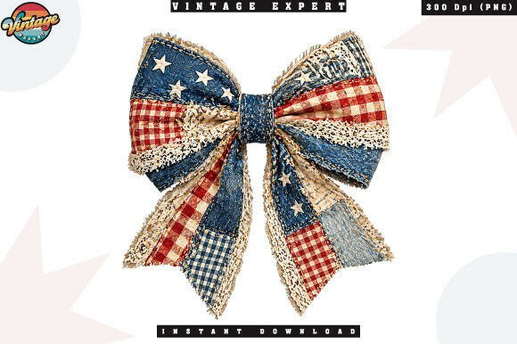 Evaluating the Patriotic USA Ribbon Bow Patchwork PNG for Commercial Design
