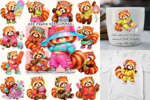 Evaluating the Y2K Summer Red Panda Watercolor Clipart Collection