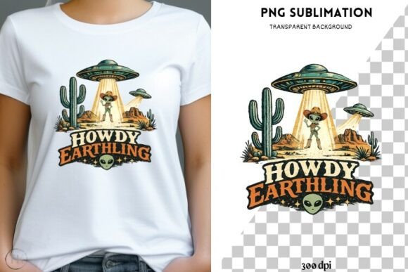 Howdy Earthling PNG: Retro UFO Desert Art