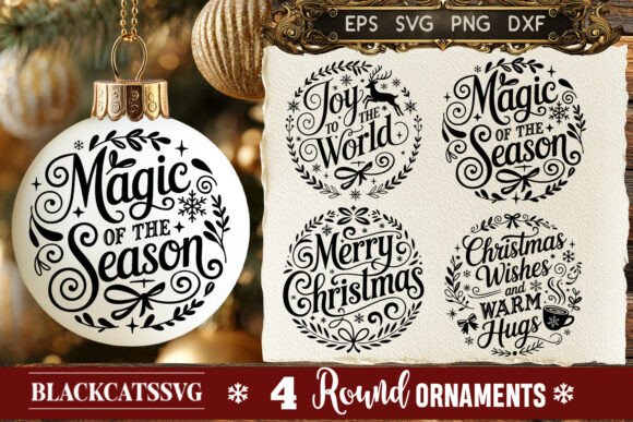 Round Christmas Ornament SVG 4 Designs Bundle