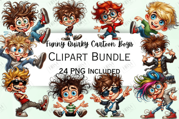 Unleashing Creativity with Funny Cartoon Quirky Boys Clipart for Modern Design Projects