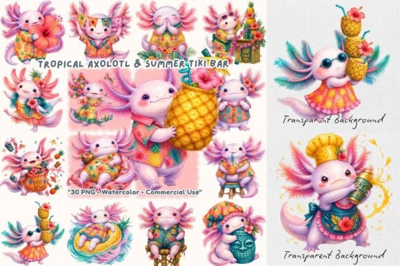 Unleashing Summer Vibes: The Creative Power of Tropical Tiki Axolotl Watercolor Art