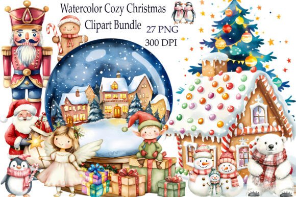 Watercolor Cozy Christmas Clipart Bundle