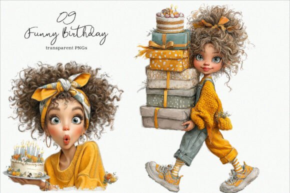 Watercolor Funny Birthday Girls Clipart