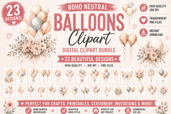 Watercolor Neutral Balloons Clipart Guide