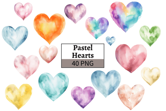 Watercolor Pastel Hearts Illustrations