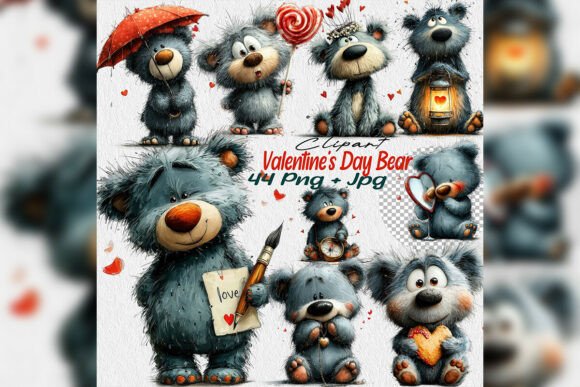 Whimsical Gray Teddy Bear Valentine Clip: Elevating Modern Love-Themed Designs